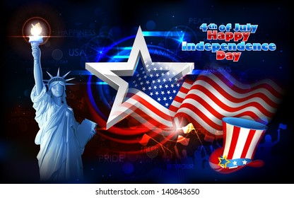 illustration of Statue of Liberty on American flag background for Independence Day