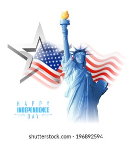 illustration of Statue of Liberty on American flag background for Independence Day