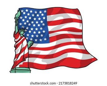 Illustration of statue of liberty on American flag background for independence day