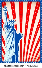 illustration of statue of liberty on american flag background