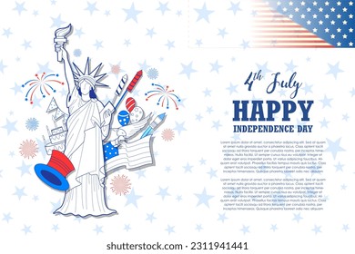 illustration of Statue of Liberty on Fourth of July background for Happy Independence Day of America