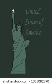Illustration of Statue of Liberty in United States of America on green bacground