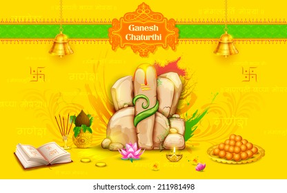 illustration of statue of Lord Ganesha made of rock for Ganesh Chaturthi