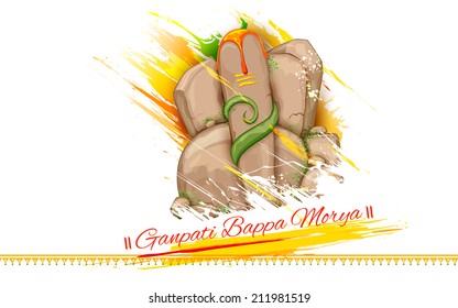 illustration of statue of Lord Ganesha made of rock for Ganesh Chaturthi with text Ganpati Bappa Morya (Oh Ganpati My Lord)