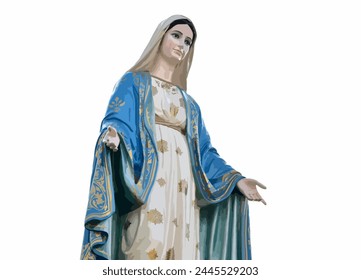 Illustration of Statue of Our lady of grace virgin Mary located in the church, Thailand isolated on White Backgorund.