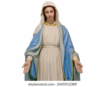 Illustration of Statue of Our lady of grace virgin Mary located in the church, Thailand isolated on White Backgorund.