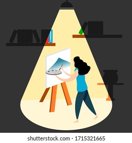 illustration stay at home activity . painting when staying at home because of a virus