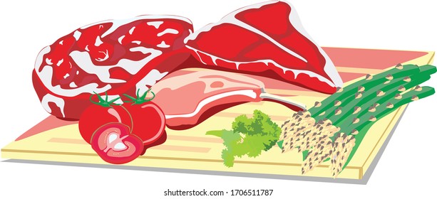Illustration of steak ingredients for presentation.