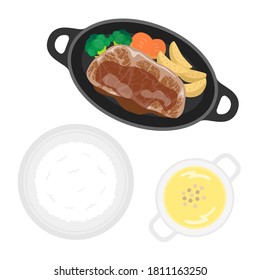 Illustration of steak set meal.