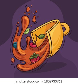 illustration " stealing fruit tea from a yellow Cup"
