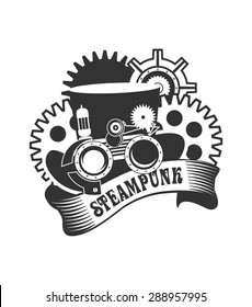 illustration Steam punk hat with mechanical protective goggles and a magnifying-glass badge