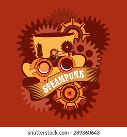 illustration Steam punk hat with mechanical protective goggles and a magnifying glass