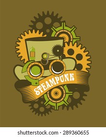 illustration Steam punk hat with mechanical protective goggles and a magnifying glass