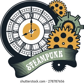 illustration Steam punk kerosene lamp to illuminate the mechanism gear and parts