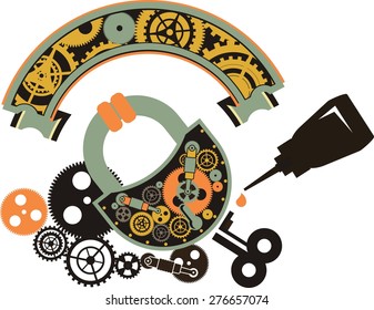 illustration Steam punk large padlock with key on a white background - Powered by Shutterstock - Get 15% off with code: PIKWIZARD15