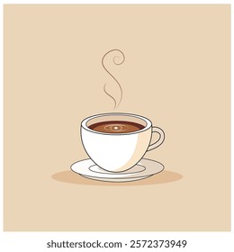 Illustration of a Steaming Coffee Cup in Brown Tones