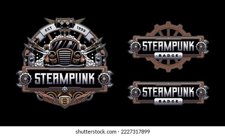 illustration of steampunk car wash badge