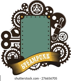illustration Steampunk frame with gears and mechanisms on a white background