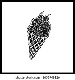illustration stencil art of gellato ice cream with cerry