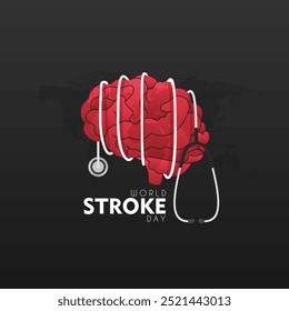 Illustration of a stethoscope around the brain, World Stroke Day poster on 29 October