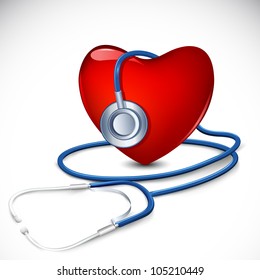 illustration of stethoscope around heart on abstract background