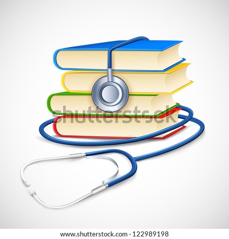 illustration of stethoscope on pile of medical book