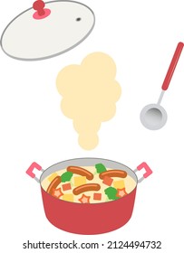 Illustration of stew dishes in a pot