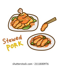 Illustration Stewed Pork on background.