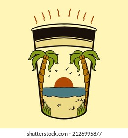 an illustration "STHE CUP OF BEACH" can you use for t-shirt design or logo brand