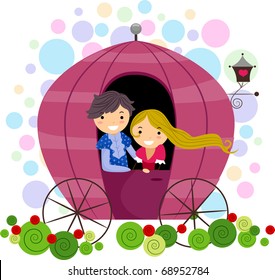 Illustration of a Stick Figure Couple in a Carriage