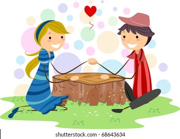 Illustration of a Stick Figure Couple Holding Hands While Sitting