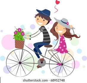 Illustration of a Stick Figure Couple on a Bike