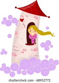 Illustration of a Stick Figure Princess Stuck in a Tower