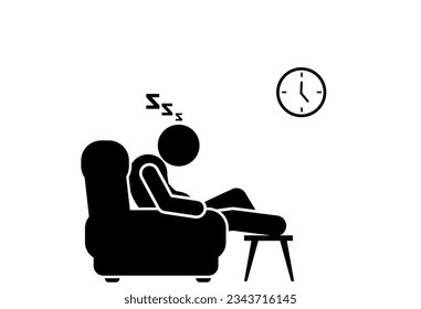 illustration and  stick figure,stickman,pictogram fall asleep