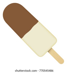 Illustration of a stick of ice cream, chocolate mixed with vanilla, popsicle, vanilla, milk stick. Ideal for catalogs, information and institutional material