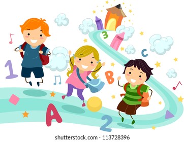 Illustration of Stick Kids Playing with Numbers and Letters of the Alphabet