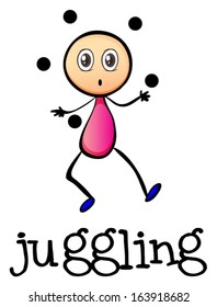 Illustration of a stick man juggling on a white background