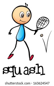 Illustration of a stick man playing tennis on a white background