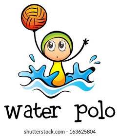 Illustration of a stick man playing water polo on a white background