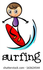 Illustration of a stick man surfing on a white background