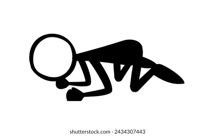 Illustration of a stick man walking while lying down. Vector silhouette