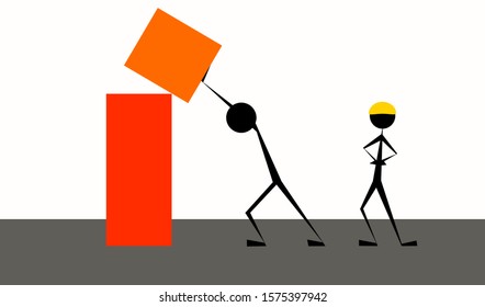 Illustration of stick man workers stacking boxes