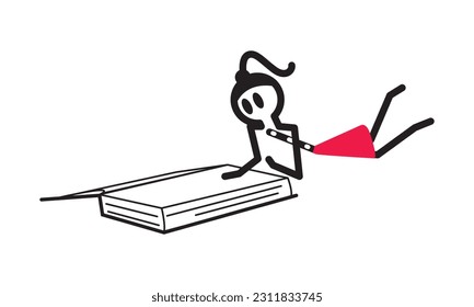 illustration of a stick woman lying on the floor reading a book