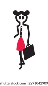 Illustration of stick woman standing with her bag.