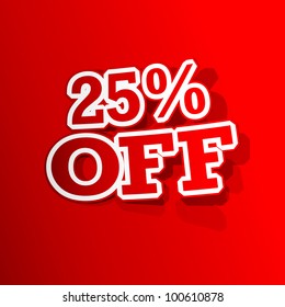 illustration of sticker of 25 percent off tag in paper cut out