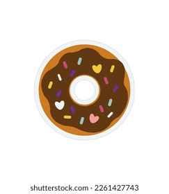Illustration of a sticker of a chocolate donut on a white background