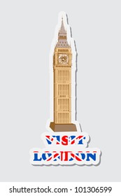 illustration of sticker of visit London with Big Ben Tower