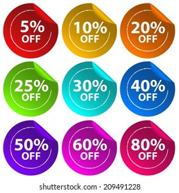 Illustration of the stickers for discount offers on a white background
