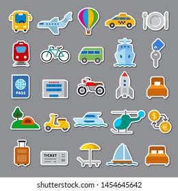 illustration of the stickers for travel, resort and transport for journey