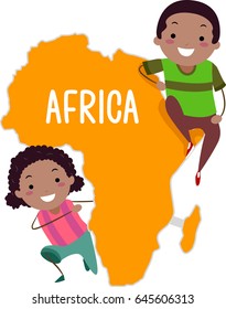 Illustration of Stickman African Kids Presenting the Continent of Africa